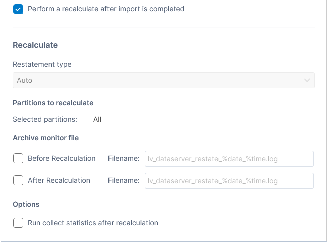 When selecting Perform a recalculate after import is completed in Import dialog